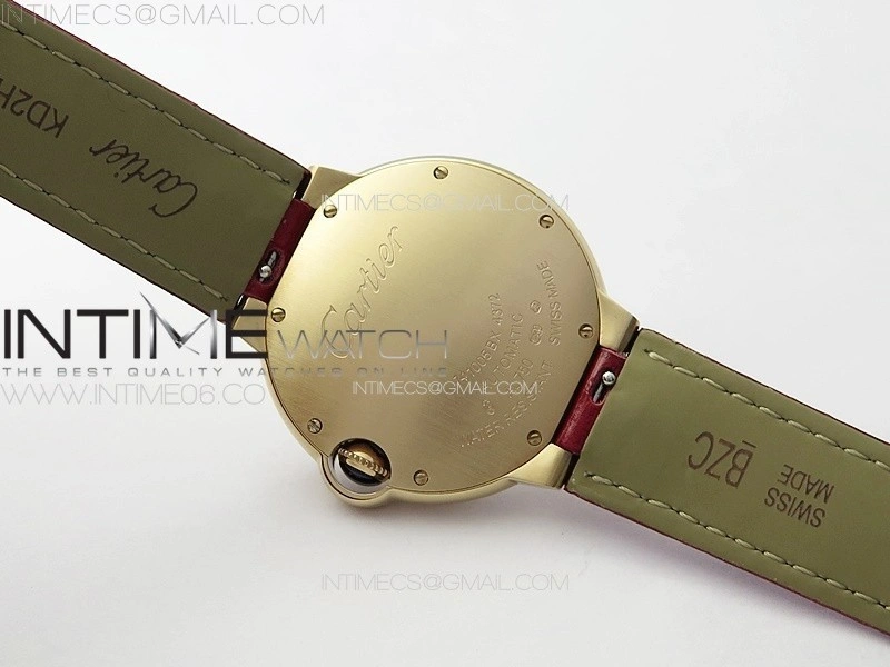 Ballon Bleu 36mm Diamonds Bezel RG 3KF 1:1 Best Edition White Textured Dial On Red Leather Strap A076