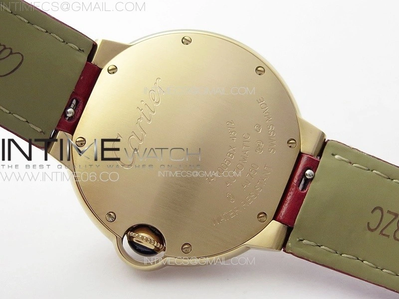 Ballon Bleu 36mm Diamonds Bezel RG 3KF 1:1 Best Edition White Textured Dial On Red Leather Strap A076