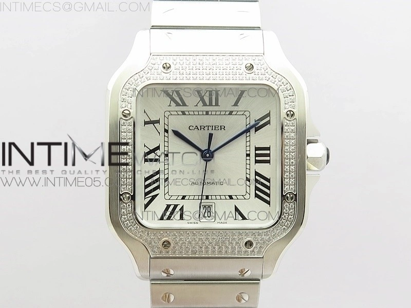 Santos de Cartier 40mm 2018 Diamonds Bezel RXW 1:1 Best Edition White Dial on SS SmartLinks Bracelet MIYOTA 9015