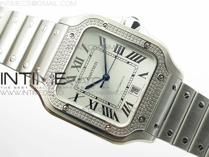 Santos de Cartier 40mm 2018 Diamonds Bezel RXW 1:1 Best Edition White Dial on SS SmartLinks Bracelet MIYOTA 9015