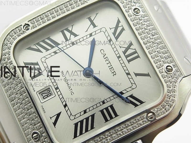 Santos de Cartier 40mm 2018 Diamonds Bezel RXW 1:1 Best Edition White Dial on SS SmartLinks Bracelet MIYOTA 9015
