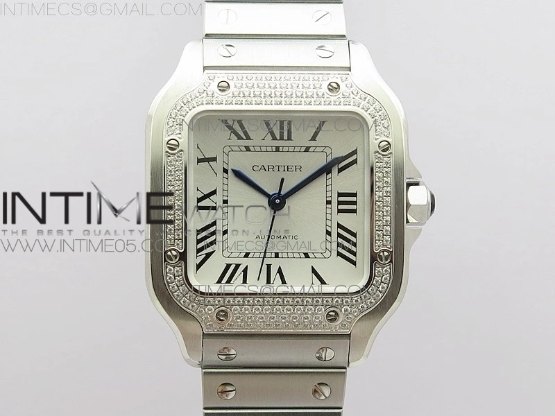 Santos de Cartier 35mm 2018 Diamonds Bezel RXW 1:1 Best Edition White Dial on SS SmartLinks Bracelet MIYOTA 9015