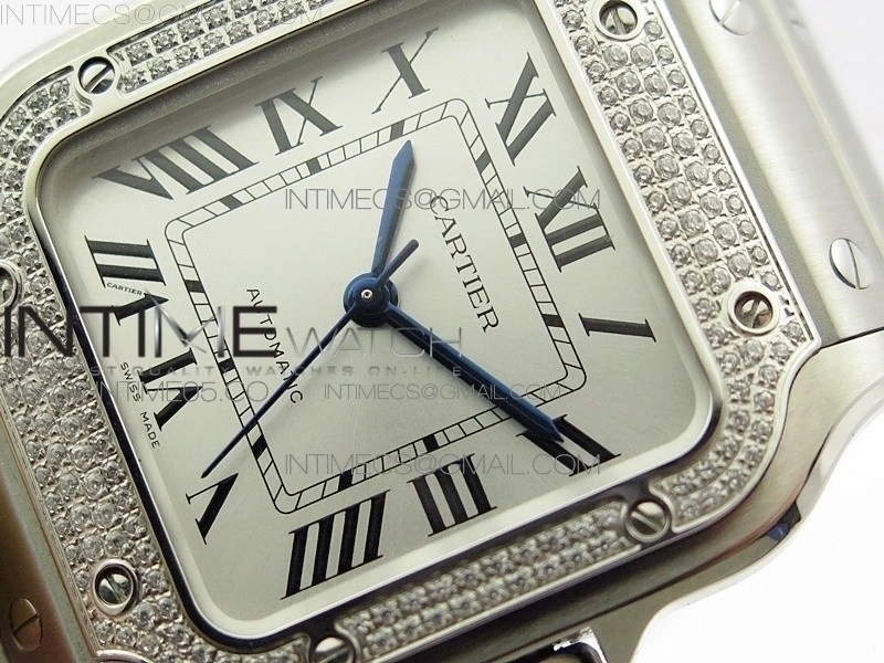 Santos de Cartier 35mm 2018 Diamonds Bezel RXW 1:1 Best Edition White Dial on SS SmartLinks Bracelet MIYOTA 9015
