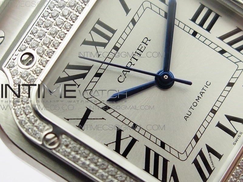Santos de Cartier 35mm 2018 Diamonds Bezel RXW 1:1 Best Edition White Dial on SS SmartLinks Bracelet MIYOTA 9015