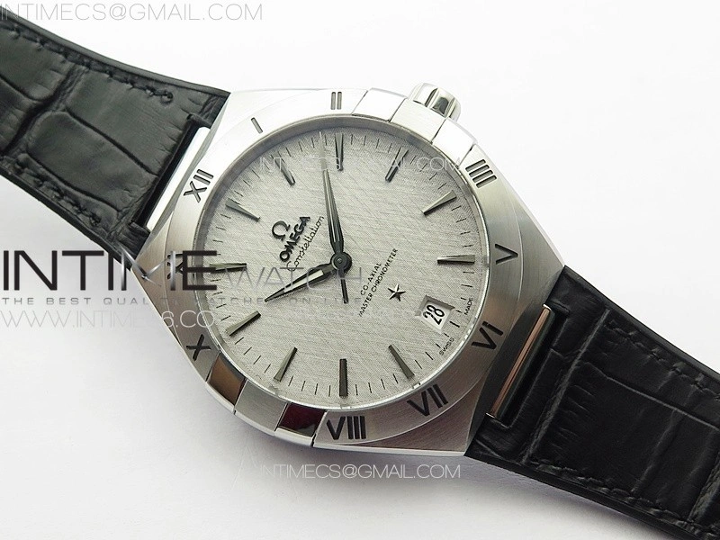 Constellation 39mm SS VSF 1:1 Best Edition Silvevr Textured Dial on Black Leather Strap A8800