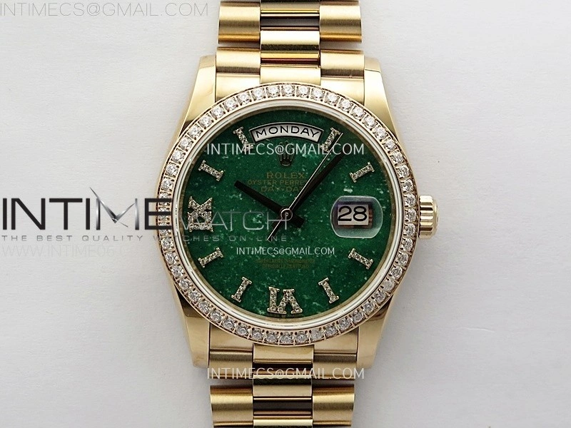 Day Date 36mm Gain Weight RG tungsten APSF 1:1 Best Edition Green Dial Diamond Markers on SS President Bracelet A3255