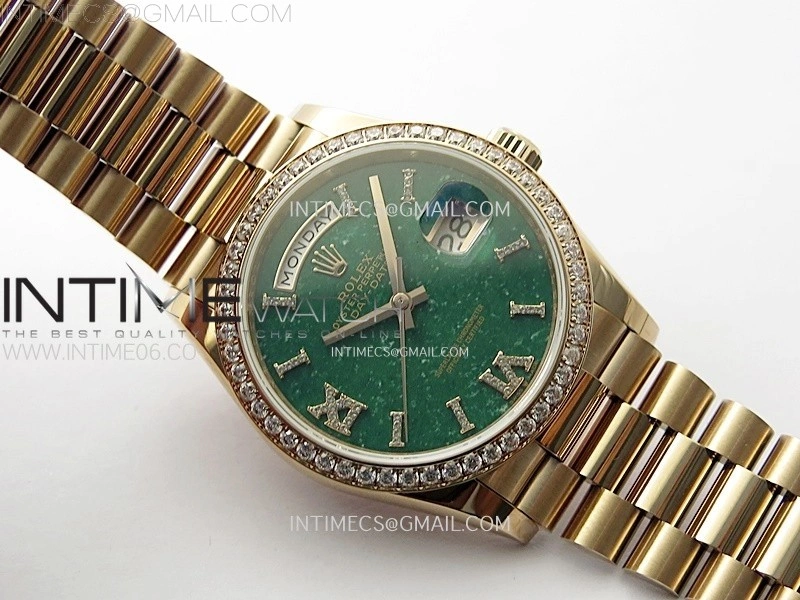 Day Date 36mm Gain Weight RG tungsten APSF 1:1 Best Edition Green Dial Diamond Markers on SS President Bracelet A3255