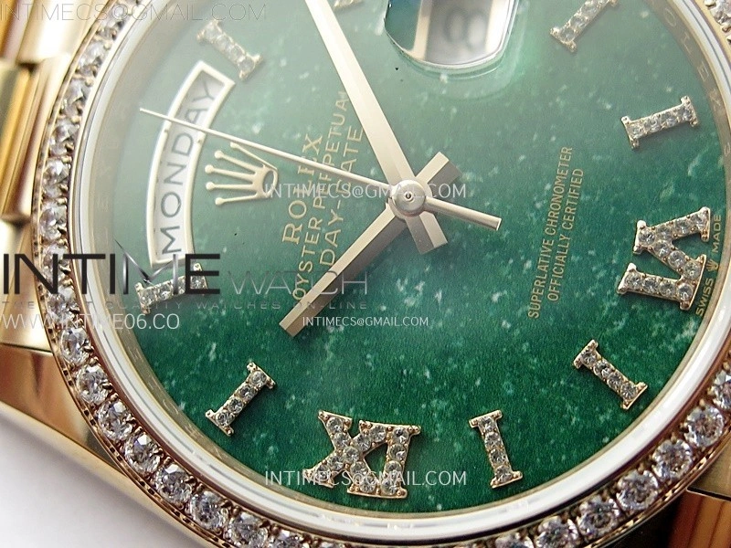 Day Date 36mm Gain Weight RG tungsten APSF 1:1 Best Edition Green Dial Diamond Markers on SS President Bracelet A3255