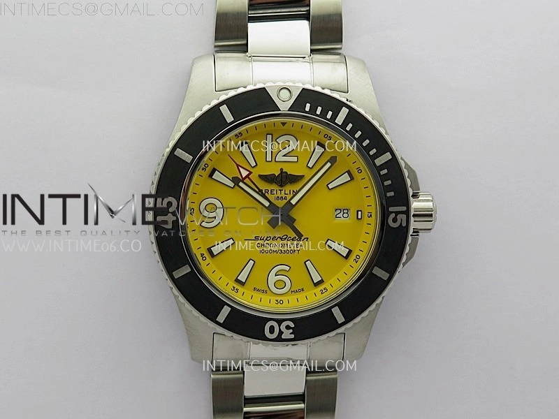 SuperOcean Automatic 44mm TF 1:1 Best Edition Yellow Dial Black Bezel on SS Bracelet A2824