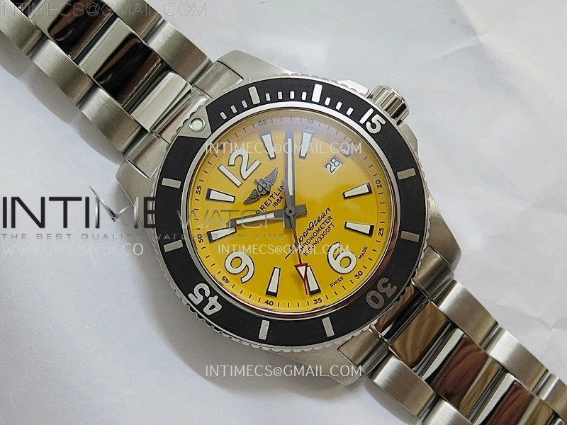 SuperOcean Automatic 44mm TF 1:1 Best Edition Yellow Dial Black Bezel on SS Bracelet A2824