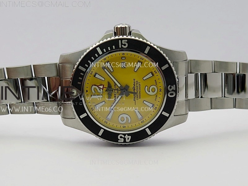 SuperOcean Automatic 44mm TF 1:1 Best Edition Yellow Dial Black Bezel on SS Bracelet A2824