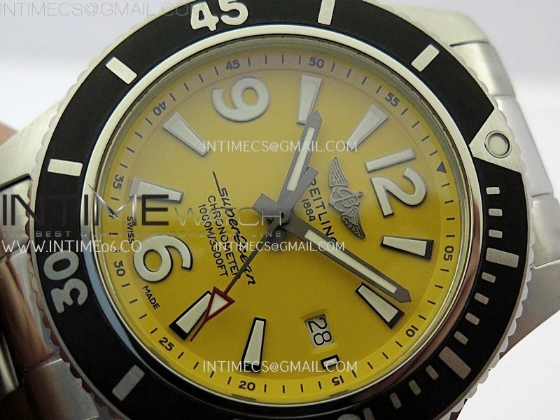 SuperOcean Automatic 44mm TF 1:1 Best Edition Yellow Dial Black Bezel on SS Bracelet A2824