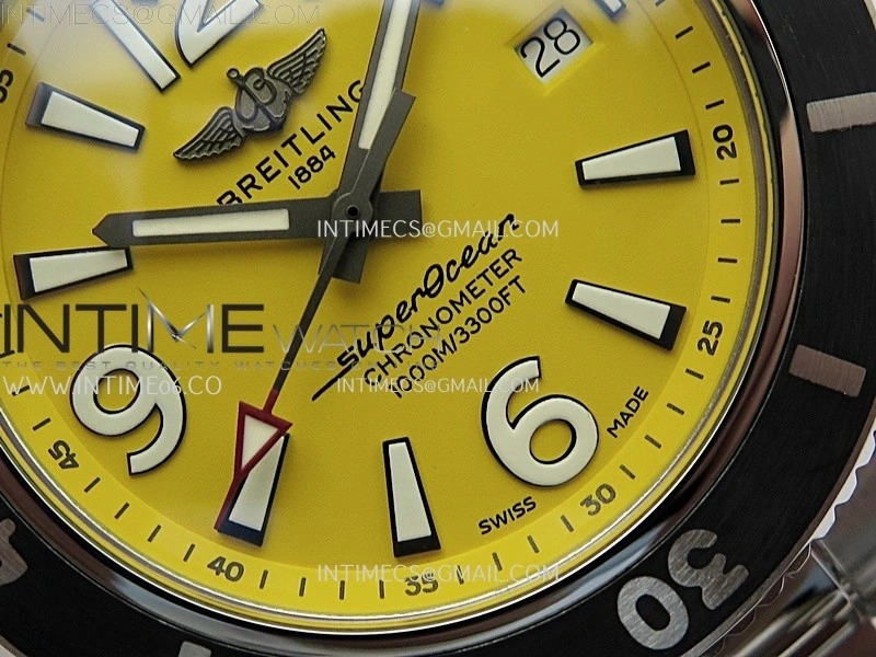 SuperOcean Automatic 44mm TF 1:1 Best Edition Yellow Dial Black Bezel on SS Bracelet A2824