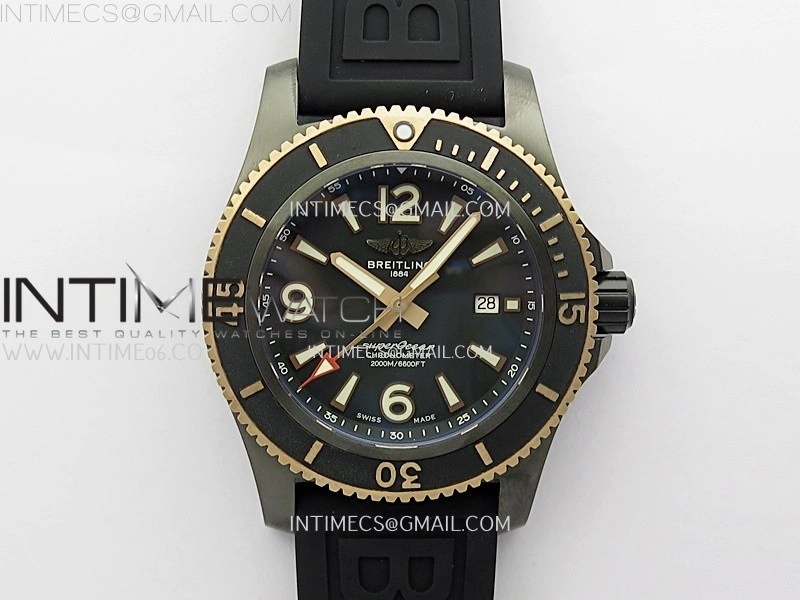SuperOcean Automatic 46mm DLC RG TF 1:1 Best Edition Black Dial on Black Rubber Strap A2824