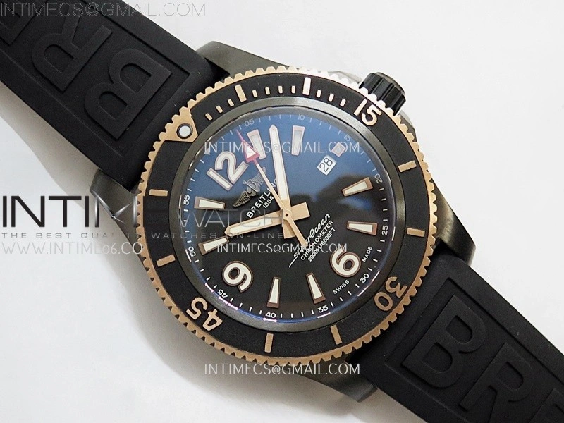 SuperOcean Automatic 46mm DLC RG TF 1:1 Best Edition Black Dial on Black Rubber Strap A2824