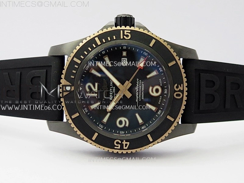 SuperOcean Automatic 46mm DLC RG TF 1:1 Best Edition Black Dial on Black Rubber Strap A2824