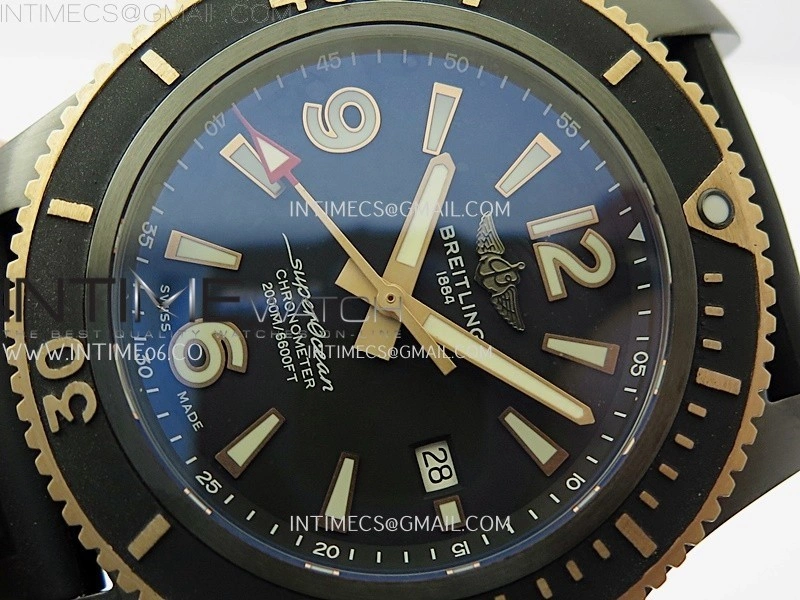SuperOcean Automatic 46mm DLC RG TF 1:1 Best Edition Black Dial on Black Rubber Strap A2824
