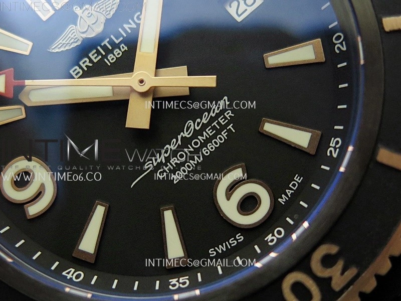SuperOcean Automatic 46mm DLC RG TF 1:1 Best Edition Black Dial on Black Rubber Strap A2824