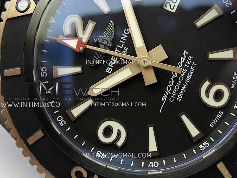 SuperOcean Automatic 46mm DLC RG TF 1:1 Best Edition Black Dial on Black Rubber Strap A2824