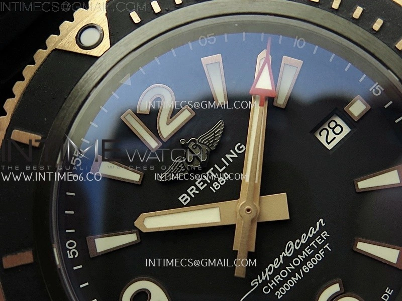 SuperOcean Automatic 46mm DLC RG TF 1:1 Best Edition Black Dial on Black Rubber Strap A2824