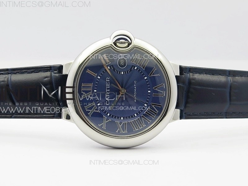 Ballon Bleu 42mm SS 3KF 1:1 Best Edition Blue Texture Dial on Blue Leather Strap A2824