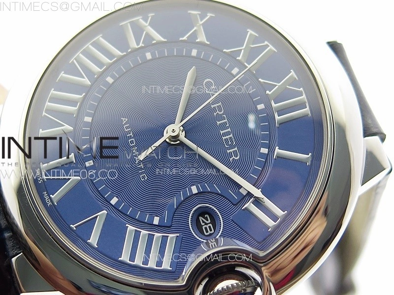 Ballon Bleu 42mm SS 3KF 1:1 Best Edition Blue Texture Dial on Blue Leather Strap A2824