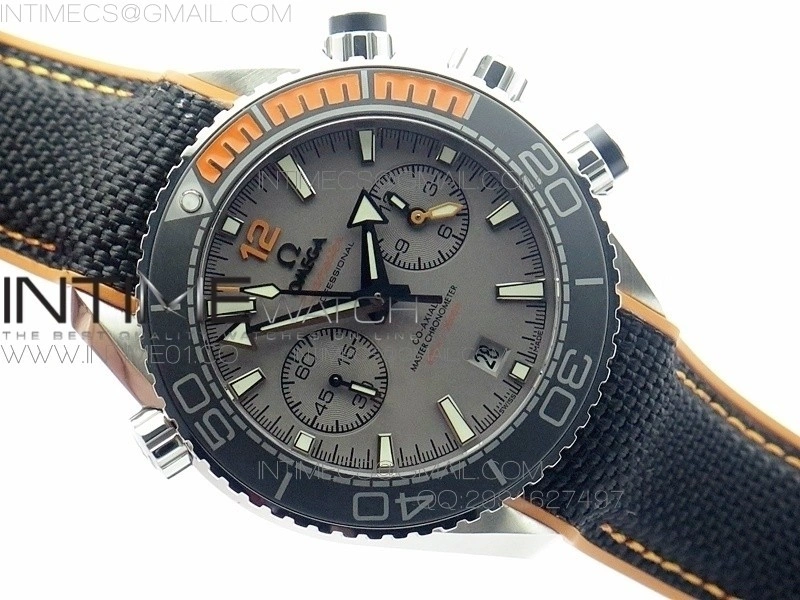 Planet Ocean Master Chronometer Chrono SS OM 1:1 Best Edition Gray Dial on Nylon Strap A9900