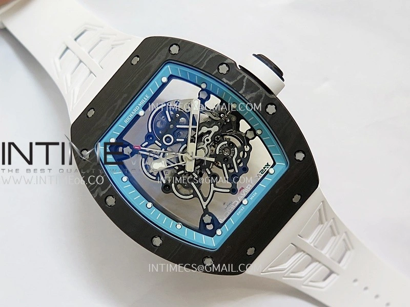 RM055 Blue Inner Bezel White Crown NTPT ZF 1:1 Best Edition Skeleton On White Shark Rubber Strap RMUL2 Super Clone