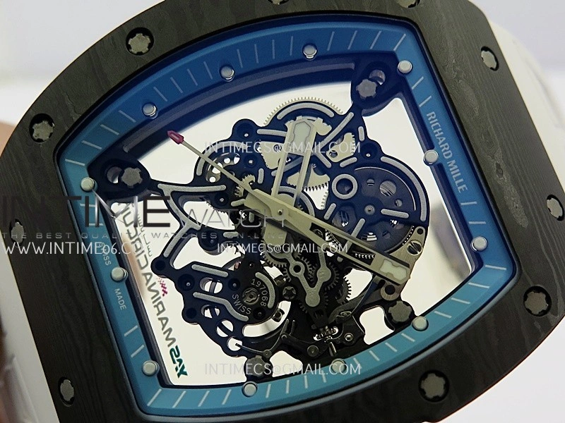 RM055 Blue Inner Bezel White Crown NTPT ZF 1:1 Best Edition Skeleton On White Shark Rubber Strap RMUL2 Super Clone