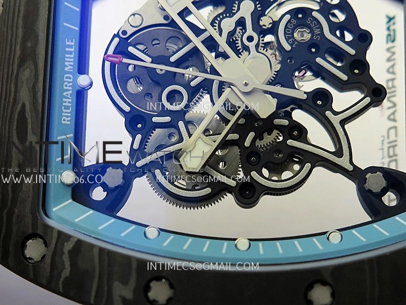RM055 Blue Inner Bezel White Crown NTPT ZF 1:1 Best Edition Skeleton On White Shark Rubber Strap RMUL2 Super Clone