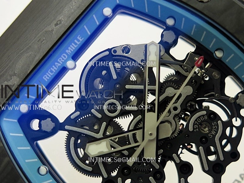 RM055 Blue Inner Bezel White Crown NTPT ZF 1:1 Best Edition Skeleton On White Shark Rubber Strap RMUL2 Super Clone