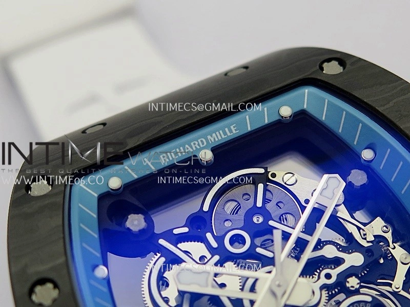 RM055 Blue Inner Bezel White Crown NTPT ZF 1:1 Best Edition Skeleton On White Shark Rubber Strap RMUL2 Super Clone
