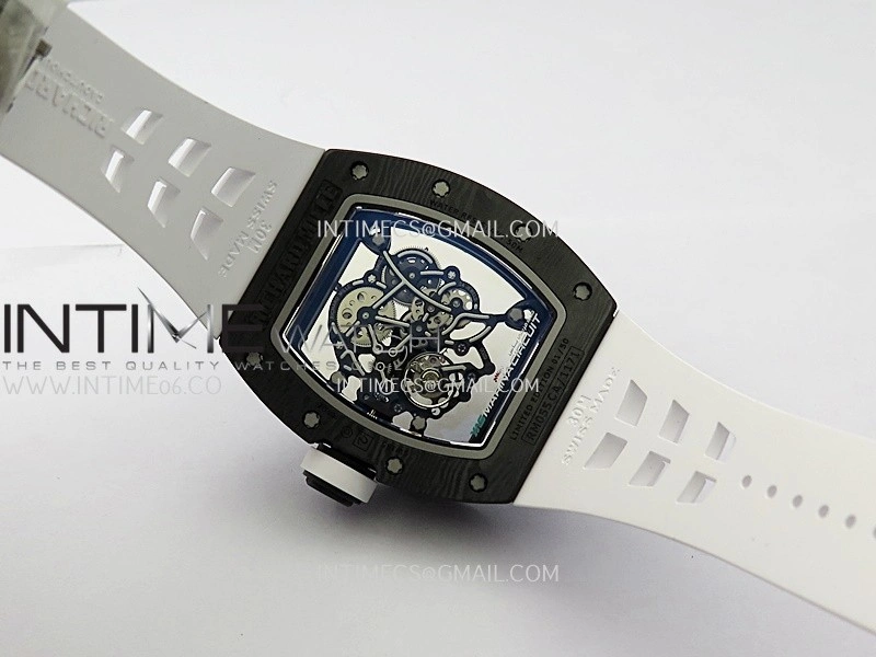RM055 Blue Inner Bezel White Crown NTPT ZF 1:1 Best Edition Skeleton On White Shark Rubber Strap RMUL2 Super Clone