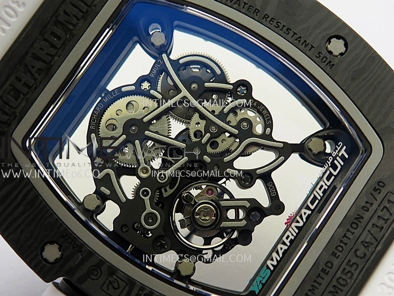 RM055 Blue Inner Bezel White Crown NTPT ZF 1:1 Best Edition Skeleton On White Shark Rubber Strap RMUL2 Super Clone