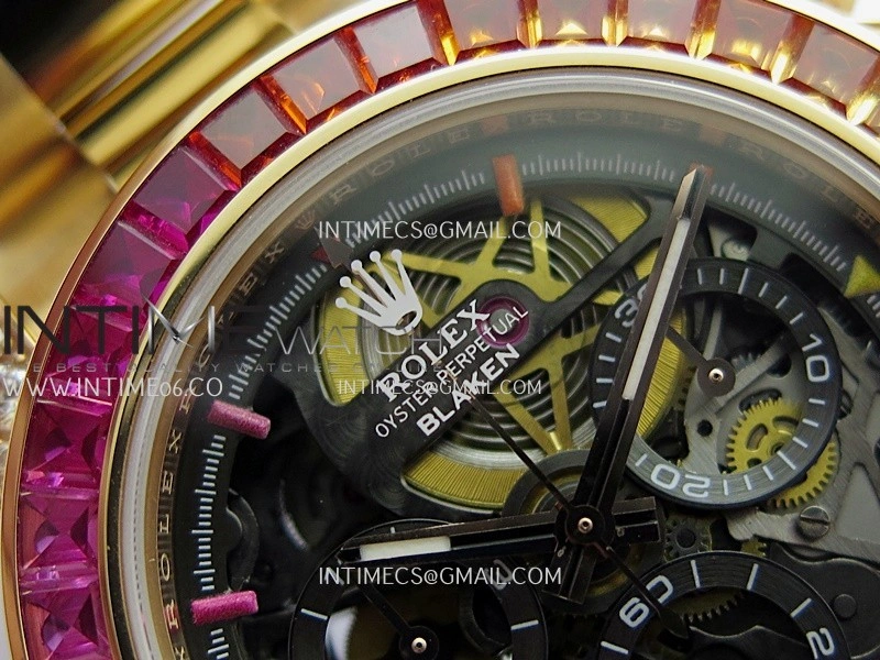 Daytona Arolla Challenge Blaken Rainbow Diamond Bezel RG Sonic Skeleton Dial On RG Bracelet Super Clone SA4130