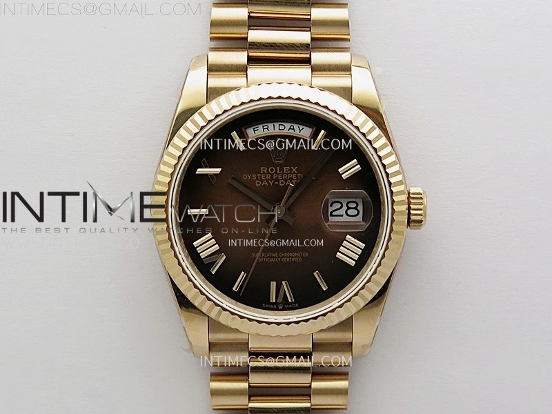 Day Date 128235 Gain Weight RG QF 1:1 Best Edition Brown Dial Roman Markers on RG President Bracelet