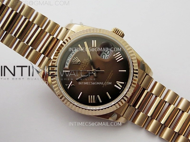 Day Date 128235 Gain Weight RG QF 1:1 Best Edition Brown Dial Roman Markers on RG President Bracelet