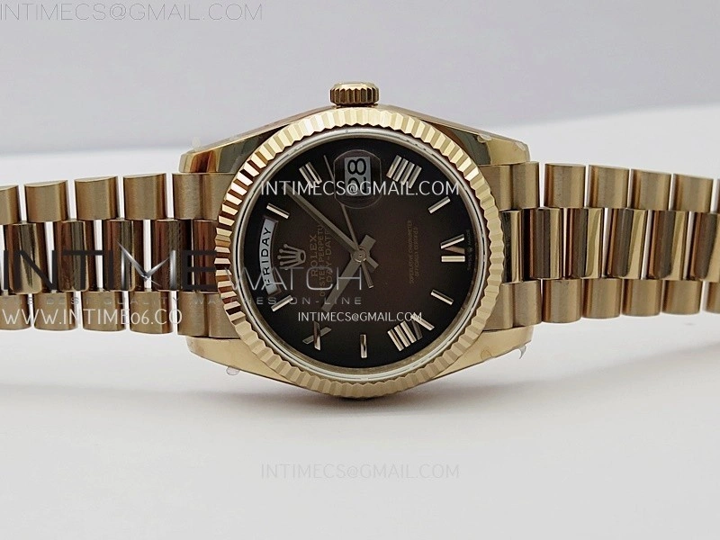 Day Date 128235 Gain Weight RG QF 1:1 Best Edition Brown Dial Roman Markers on RG President Bracelet