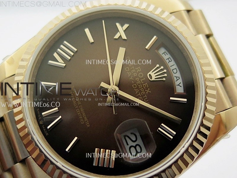 Day Date 128235 Gain Weight RG QF 1:1 Best Edition Brown Dial Roman Markers on RG President Bracelet