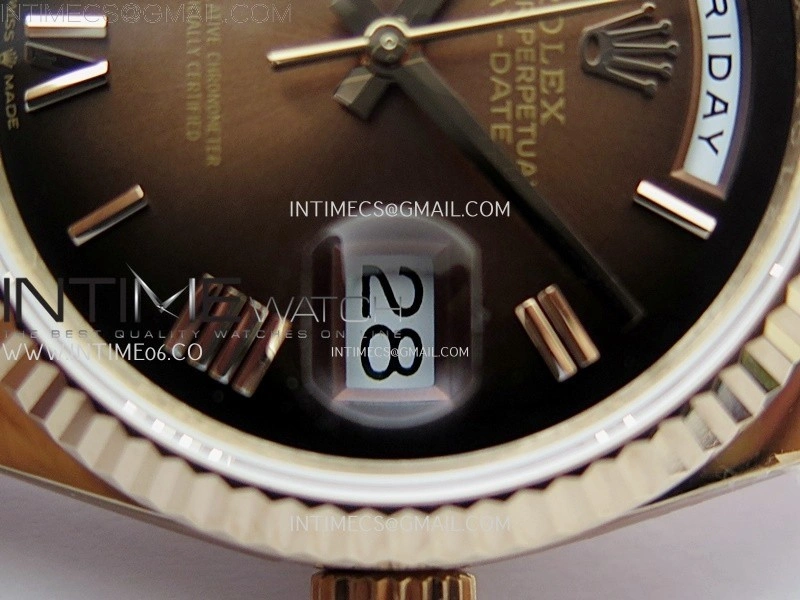 Day Date 128235 Gain Weight RG QF 1:1 Best Edition Brown Dial Roman Markers on RG President Bracelet