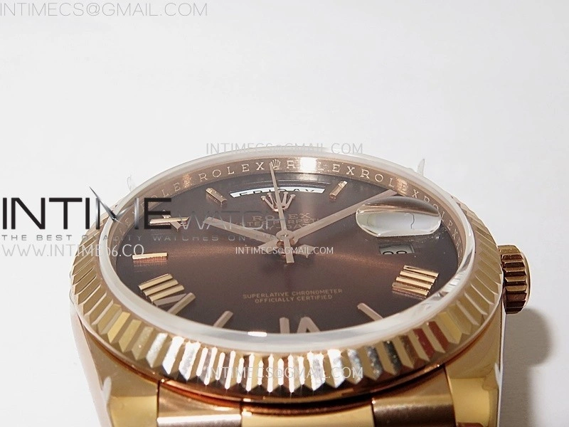 Day Date 128235 Gain Weight RG QF 1:1 Best Edition Brown Dial Roman Markers on RG President Bracelet