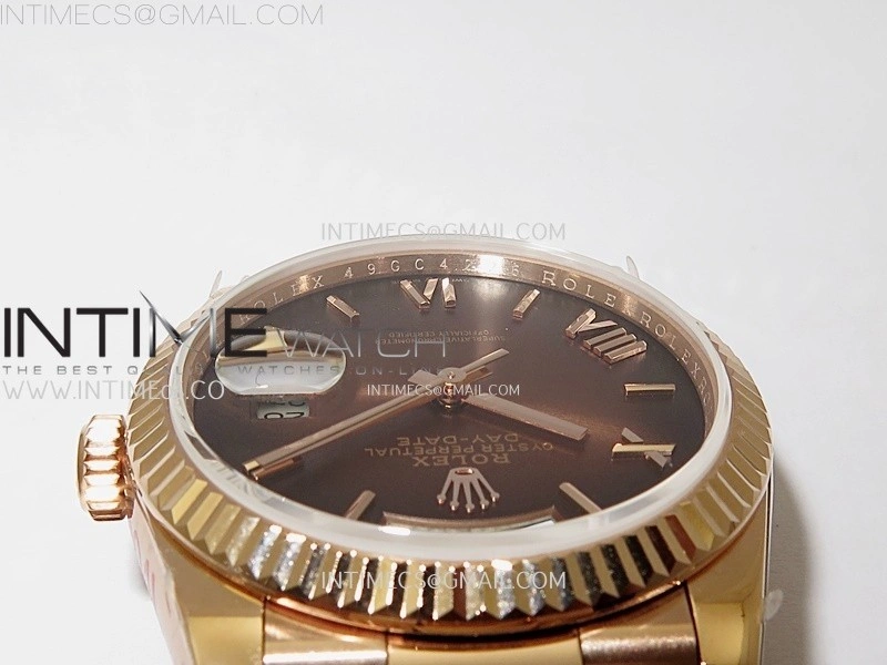Day Date 128235 Gain Weight RG QF 1:1 Best Edition Brown Dial Roman Markers on RG President Bracelet