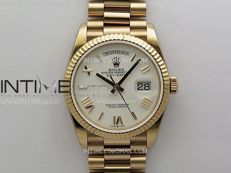 Day Date 128235 Gain Weight RG QF 1:1 Best Edition White Dial Roman Markers on RG President Bracelet