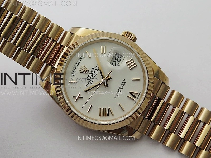 Day Date 128235 Gain Weight RG QF 1:1 Best Edition White Dial Roman Markers on RG President Bracelet