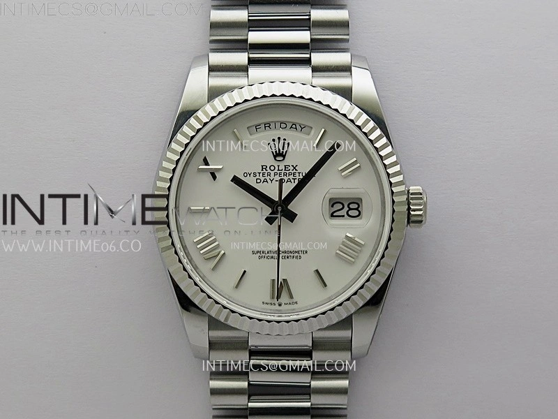 Day Date 128239 Gain Weight SS QF 1:1 Best Edition White Dial Roman Markers on SS President Bracelet
