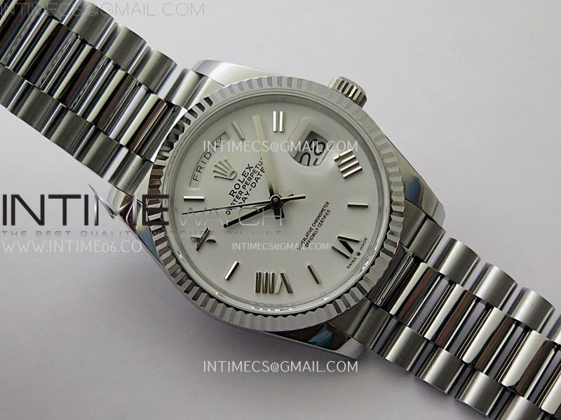 Day Date 128239 Gain Weight SS QF 1:1 Best Edition White Dial Roman Markers on SS President Bracelet