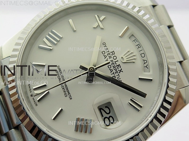 Day Date 128239 Gain Weight SS QF 1:1 Best Edition White Dial Roman Markers on SS President Bracelet