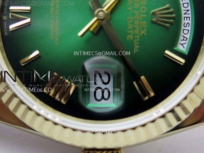 Day Date 128238 Gain Weight YG QF 1:1 Best Edition Green Dial Roman Markers on YG President Bracelet
