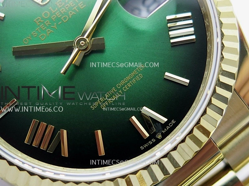 Day Date 128238 Gain Weight YG QF 1:1 Best Edition Green Dial Roman Markers on YG President Bracelet