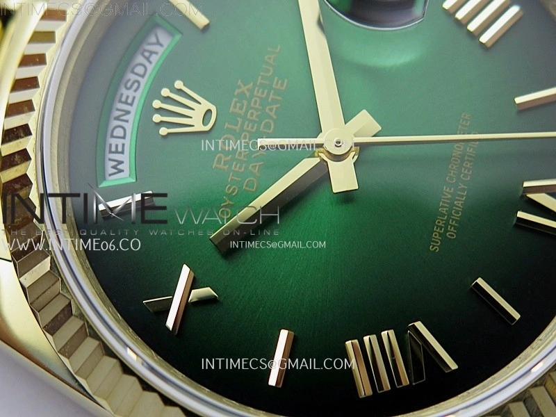 Day Date 128238 Gain Weight YG QF 1:1 Best Edition Green Dial Roman Markers on YG President Bracelet